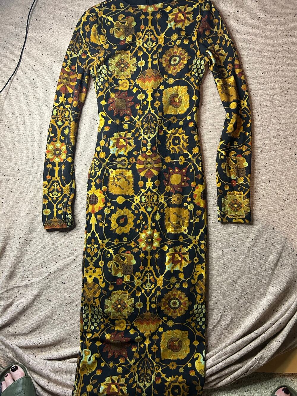 Ronny Kobo Tapestry Print Long Sleeve Midi Dress Bodycon Size Small